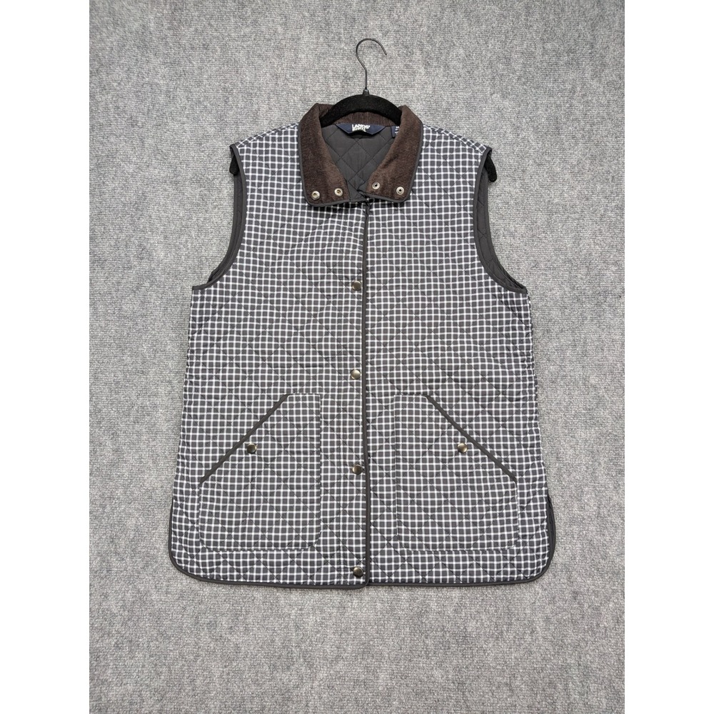 Lands' End Quilted Vest Womens Medium Plaid Corduroy Collar Primaloft Gingham‎